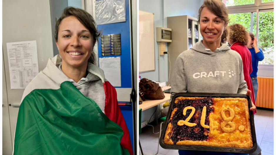 Una torta, il tricolore e 248 all’ora: festa a scuola per Valentina Greggio